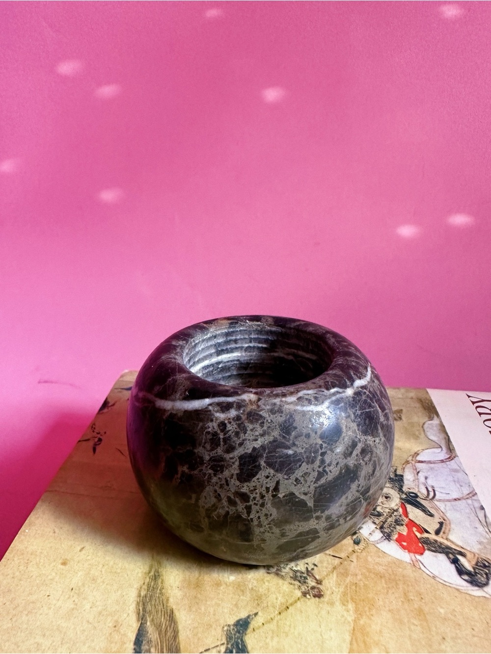 Marbled Black Stone Votive Candle Holder